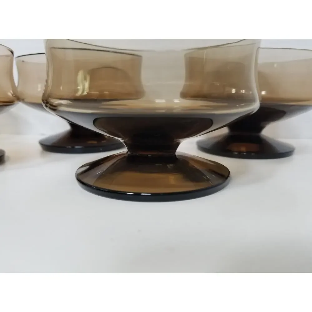 Vintage MCM Mid Century Smoke Brown Short Sherbet Dish Cup Dessert Stackable 8oz